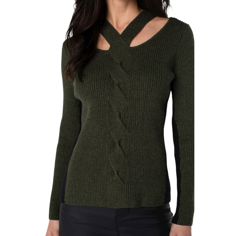 Liverpool Los Angeles Pine Heather Black Knit Long Sleeve Cable Twist Sweater XL
